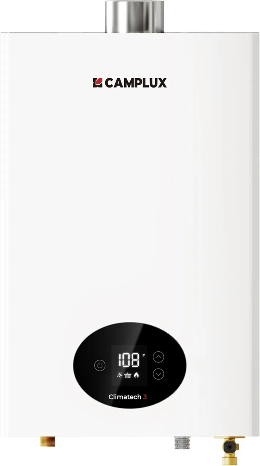 CAMPLUX Climatech 3 Tankless Water Heater Gas 4.22 GPM, 102,000 BTU Propane Tankless Water Heaters, High Efficiency Instant Hot Water with Multi-Points Use for Whole House, Indoor, CX422, White