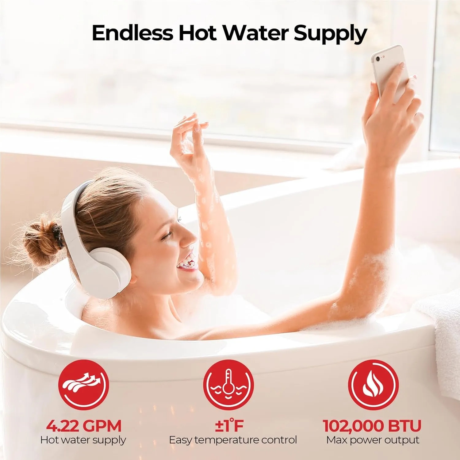 CAMPLUX Climatech 3 Tankless Water Heater Gas 4.22 GPM, 102,000 BTU Propane Tankless Water Heaters, High Efficiency Instant Hot Water with Multi-Points Use for Whole House, Indoor, CX422, White