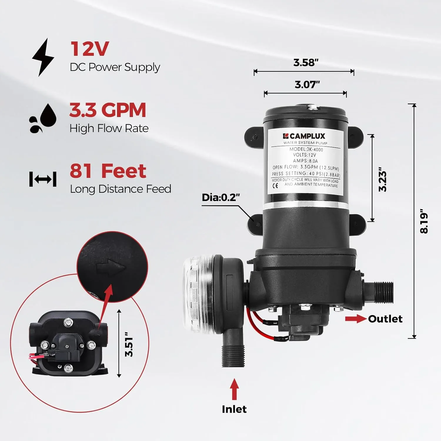 CAMPLUX Portable Propane Water Heater - 2.64GPM, 3.3GPM Pump & Pipe Strainer, 68,000 BTU for Camping & Off-Grid Cabins