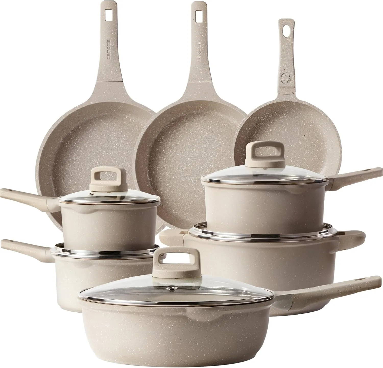 CAROTE 13pcs Pots and Pans Set Non Stick, Taupe Nonstick Cookware Set, Frying pans with lids, Kitchen Essentials Pot and Pan, Induction Cookware