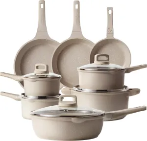 CAROTE 13pcs Pots and Pans Set Non Stick, Taupe Nonstick Cookware Set, Frying pans with lids, Kitchen Essentials Pot and Pan, Induction Cookware