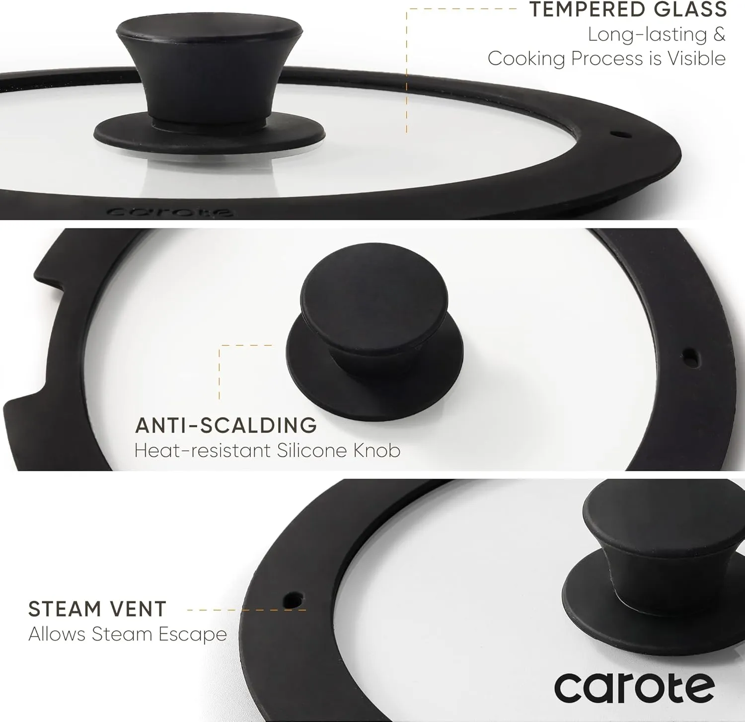 CAROTE 33pcs Pots and Pans Set Non Stick, Cookware Set, Removable Handle Pots and Pans Nonstick, RV Oven Safe Cookware, Induction Kitchen Cookware Set, Knife Set, Black