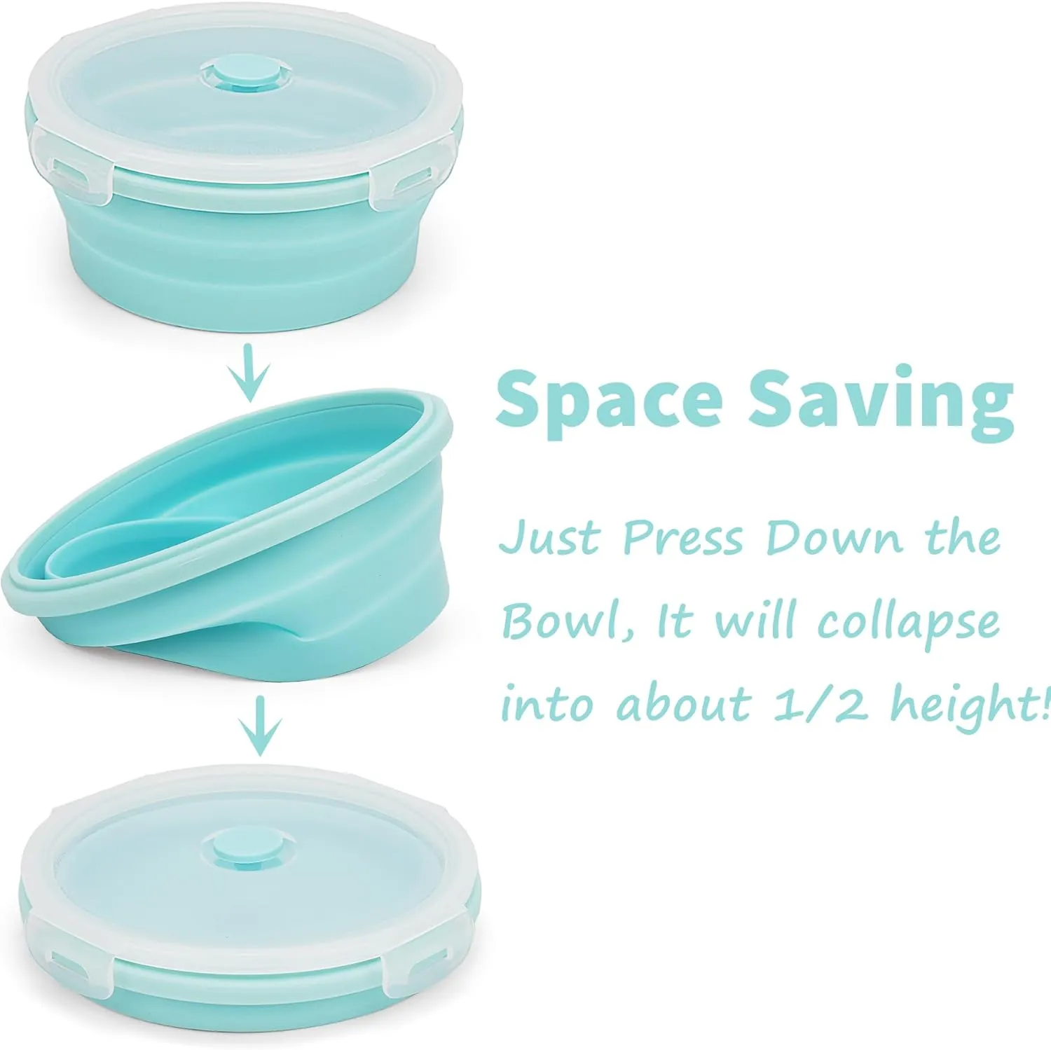 CARTINTS Silicone Collapsible Food Storage Containers-Prep/Storage Bowls with Lids – Set of 4 Round Silicone Lunch Containers – Microwave and Freezer Food Containers (Blue)