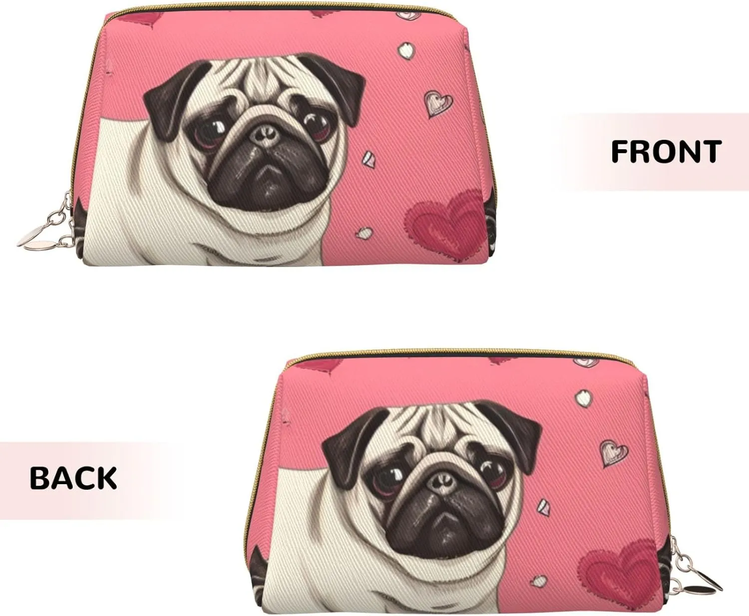 Cartoon Pug Puppy Toiletry Pouch, Travel-Friendly Makeup Organizer For Makeup Brushes, Lipsticks