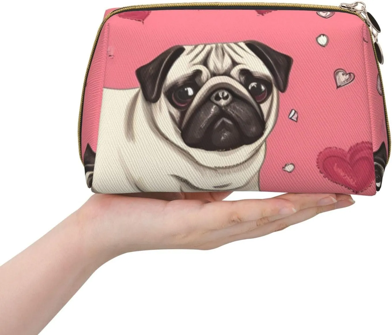 Cartoon Pug Puppy Toiletry Pouch, Travel-Friendly Makeup Organizer For Makeup Brushes, Lipsticks