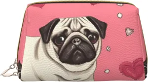Cartoon Pug Puppy Toiletry Pouch, Travel-Friendly Makeup Organizer For Makeup Brushes, Lipsticks