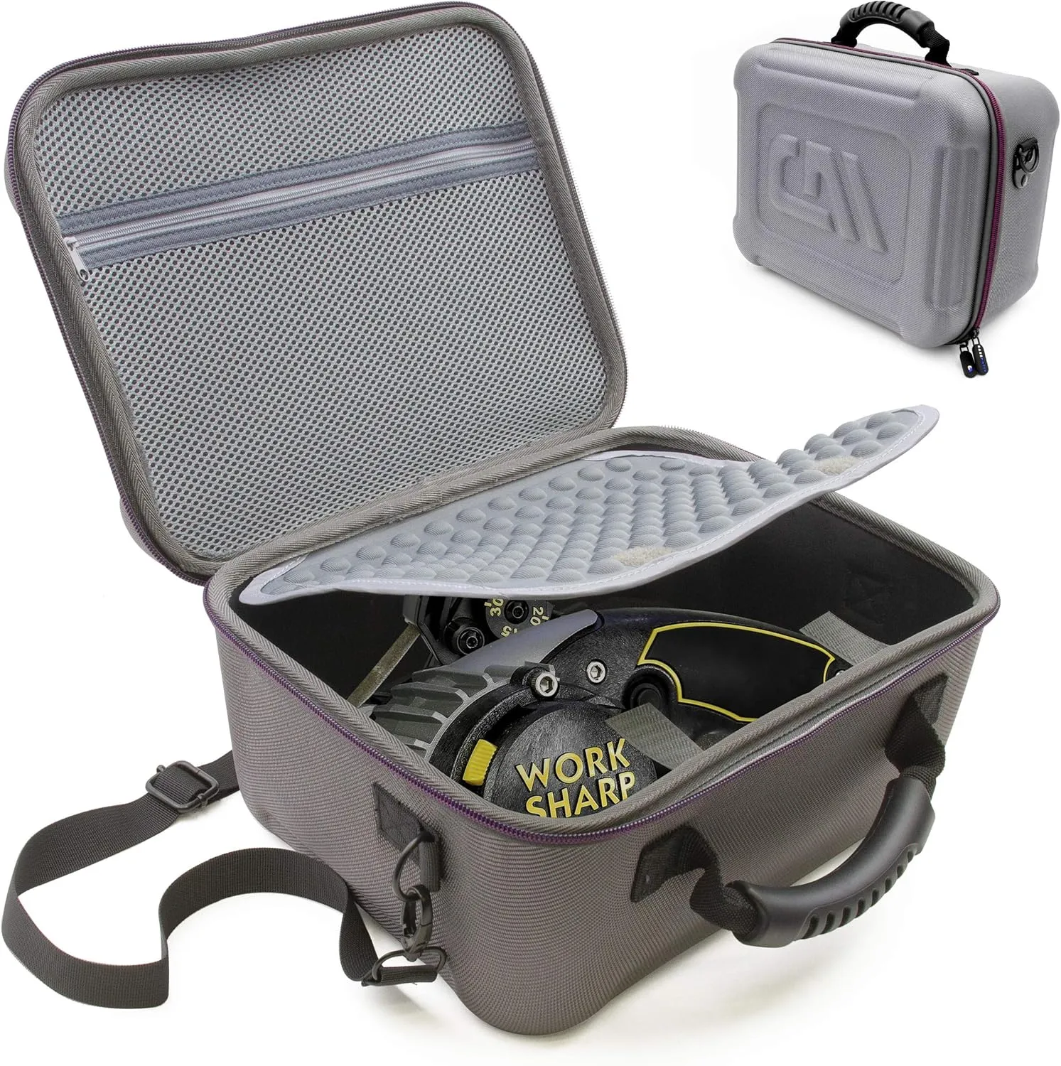 CASEMATIX Travel Case Compatible with Work Sharp Knife & Tool Sharpener Ken Onion Edition - Protective Carrier with Shoulder Strap for Belts, Attachments and Other Accessories - Case Only