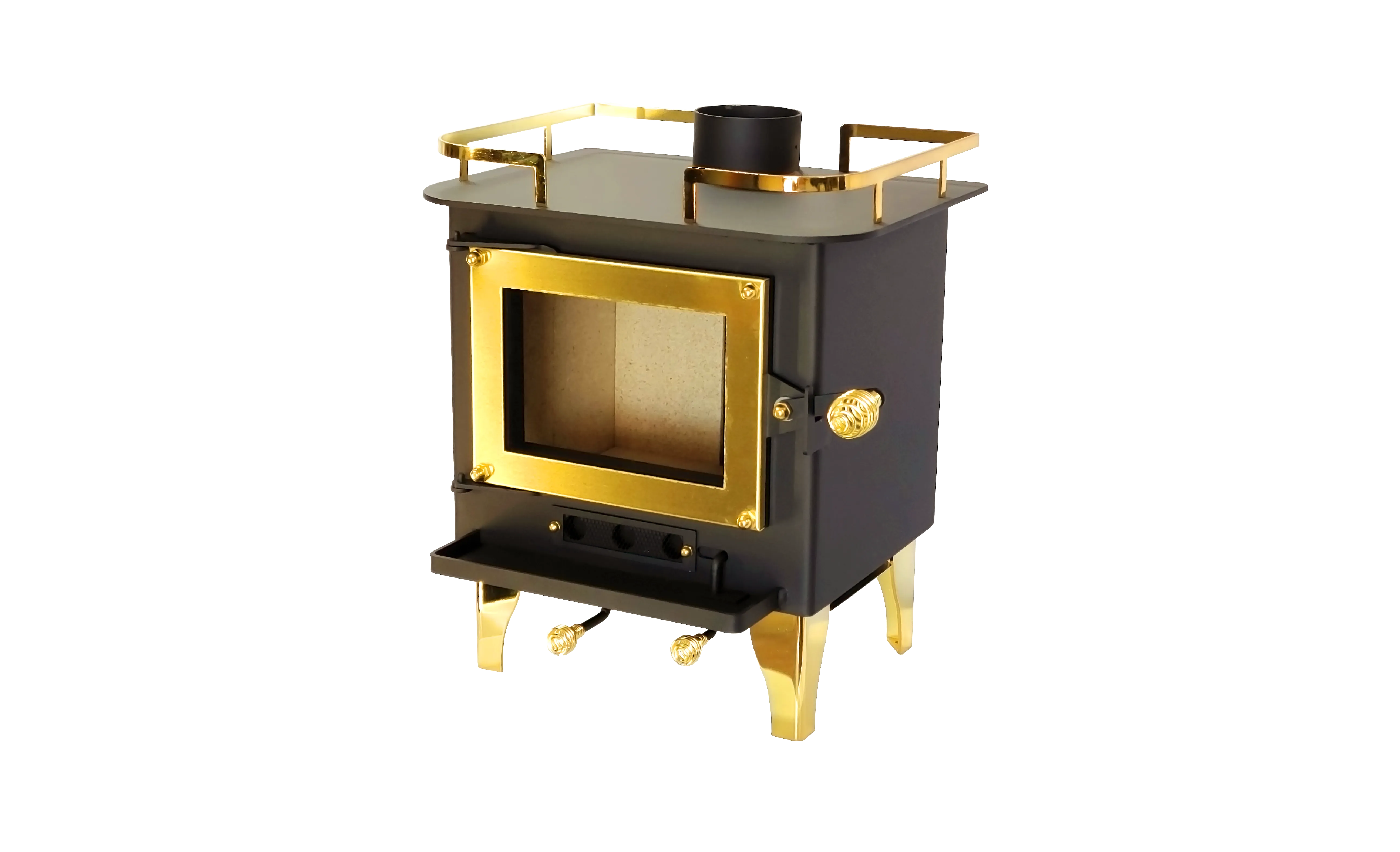 CB-1210-BR Grizzly Cubic Mini Wood Stove Brass
