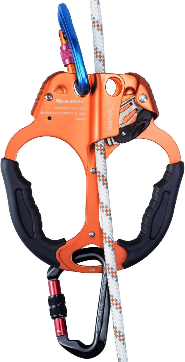 CE Hand Ascender,140kgs Rappelling Gear Equipment with Ergonomic Rubber Handle for Rock Climbing Tree Arborist, Climbing Rescue Caving, Mountaineering, 8~13MM Rope, 4kN,Right/Left Hand