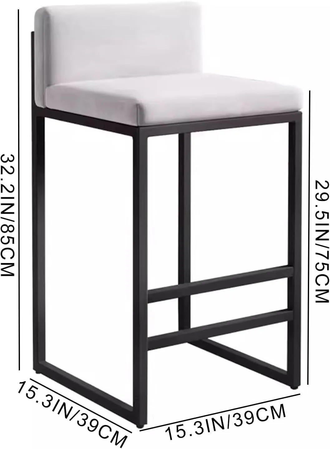 Chairs, Square Seat with Backrest, Metal Legs and Footrest, Modern Upholstered Breakfast for Home Kitchen(C,H)