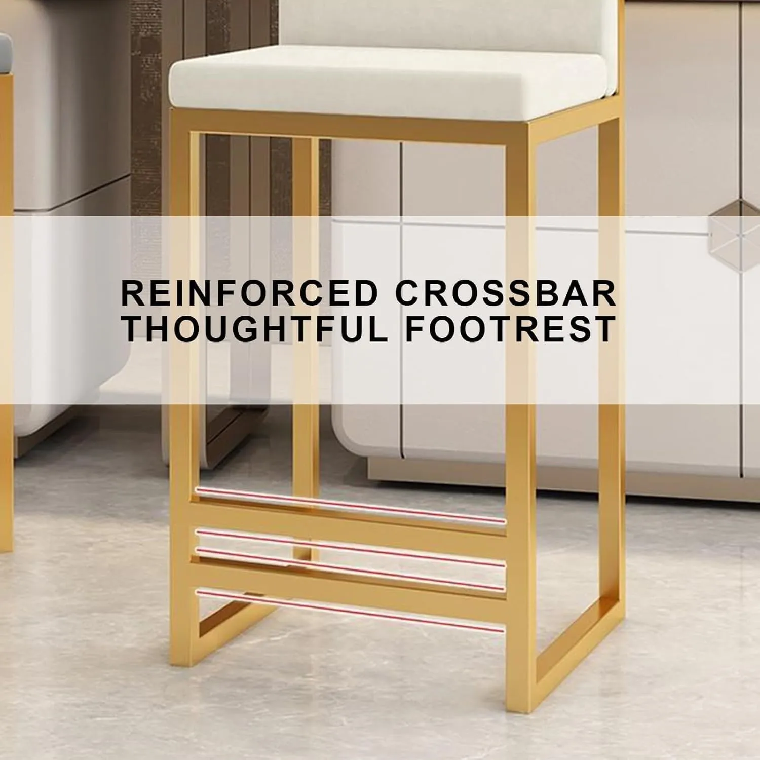 Chairs, Square Seat with Backrest, Metal Legs and Footrest, Modern Upholstered Breakfast for Home Kitchen(C,H)