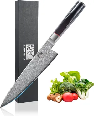 Chef Knife 8 Inch, 67-Layer Damascus Steel Kitchen Knife, High Carbon Super Sharp Japanese Cooking Knife with Ergonomic Ebony Handle for Meat Vegetable