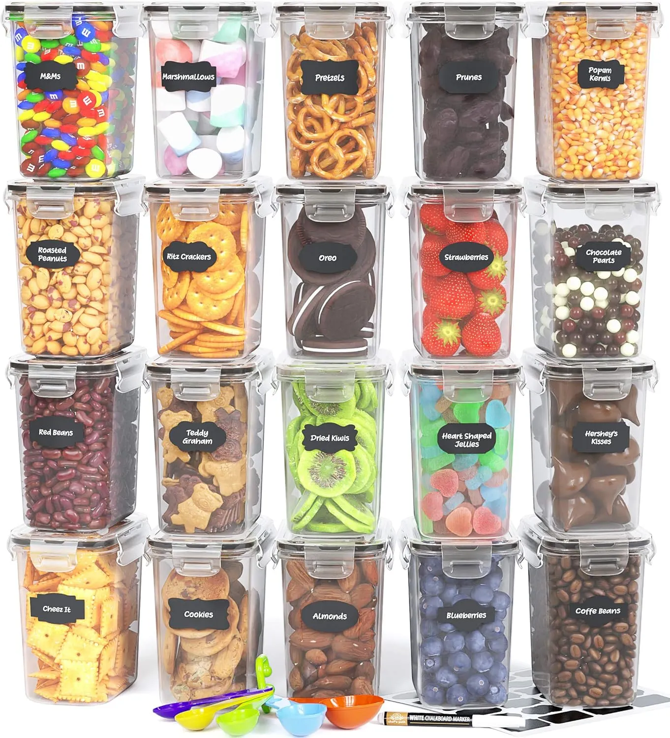 Chef's Path Airtight Plastic Food Containers with Lids - 20 Pack (1.6 Liter Each) - Durable Kitchen and Pantry Storage for Cereal, Rice, Pasta, Sugar - Airtight Food Storage Containers