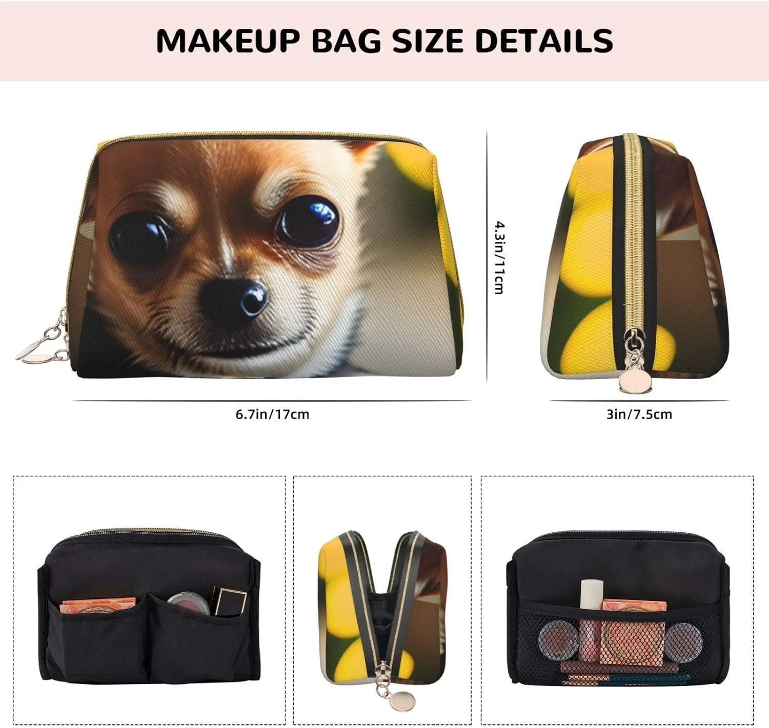 Chihuahua Dog 1 Toiletry Pouch, Travel-Friendly Makeup Organizer For Makeup Brushes, Lipsticks