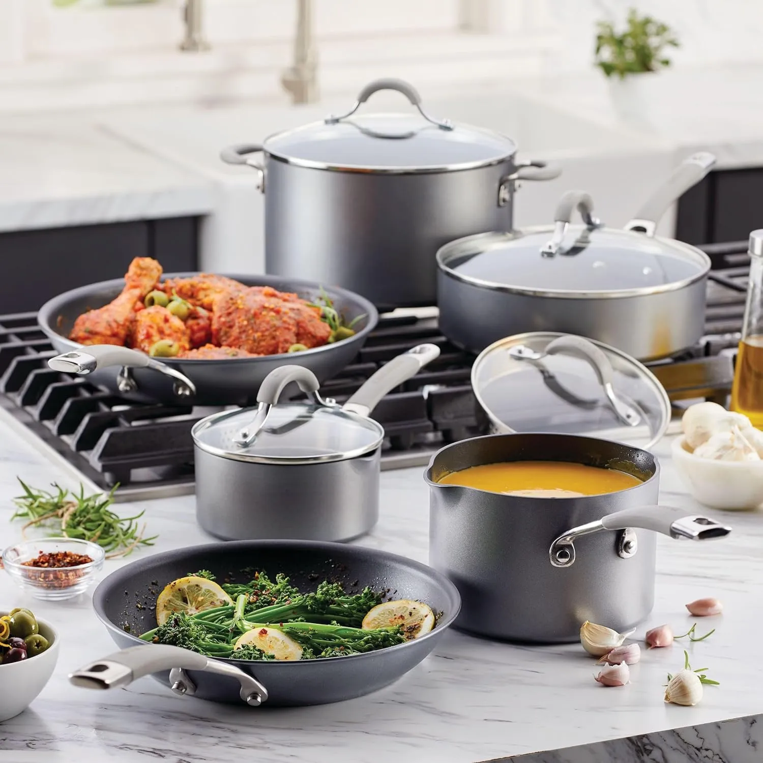 Circulon Elementum Hard Anodized Nonstick Cookware/Pots and Pans Set, 10 Piece, Gray