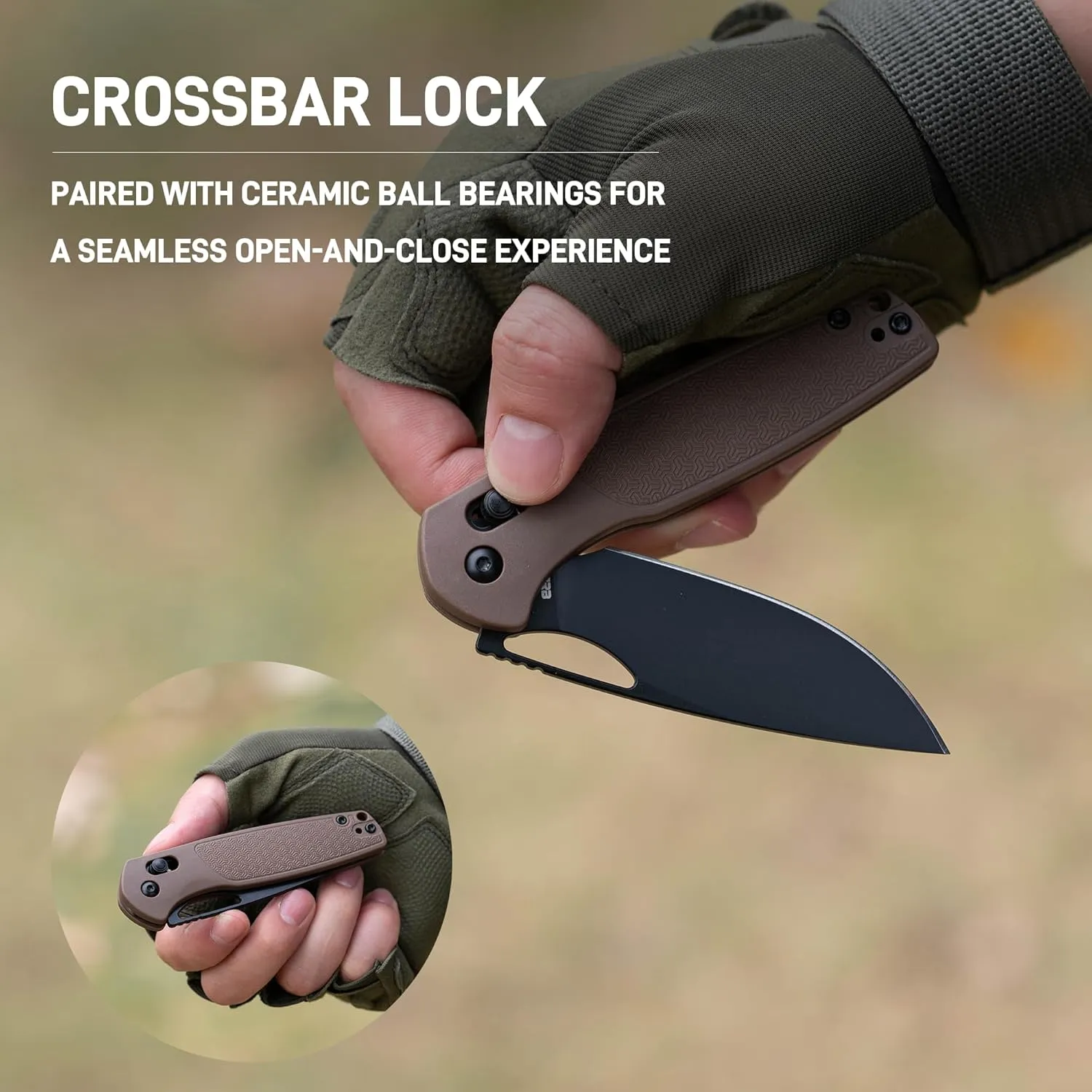 CJRB Acacia Pocket Knife, 3.21'' AR-RPM9 Steel Blade Folding Knife with Pocket Clip, Pocket Knife for Men with Crossbar Lock Sharp Camping Survival Hiking Knives, J1952 Brown