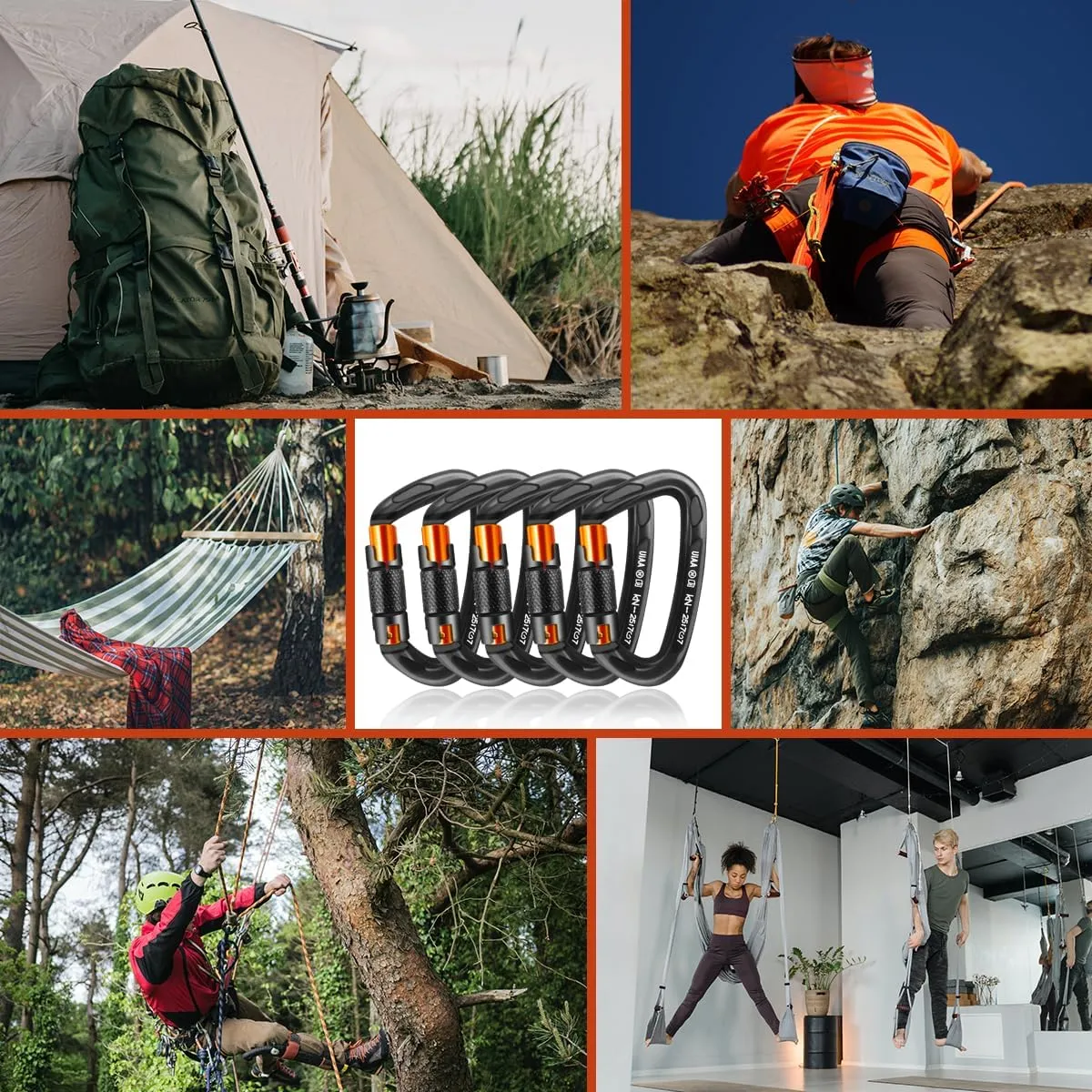 Climbing Carabiner Clips 25kN Auto Locking Carabiner, Professional Heavy Duty Large Locking Carabiner Clips for Rock/Ice Climbing Rappelling Rescue Swing etc, D Shaped, Large Size