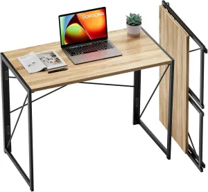Coavas Folding Desk 31.5 inch Foldable Small Portable Computer Desks, Spaces Saving Writing Sturdy Table for Bedroom, Home Office, Dorm, Apartment, Pre Assembled, Beech