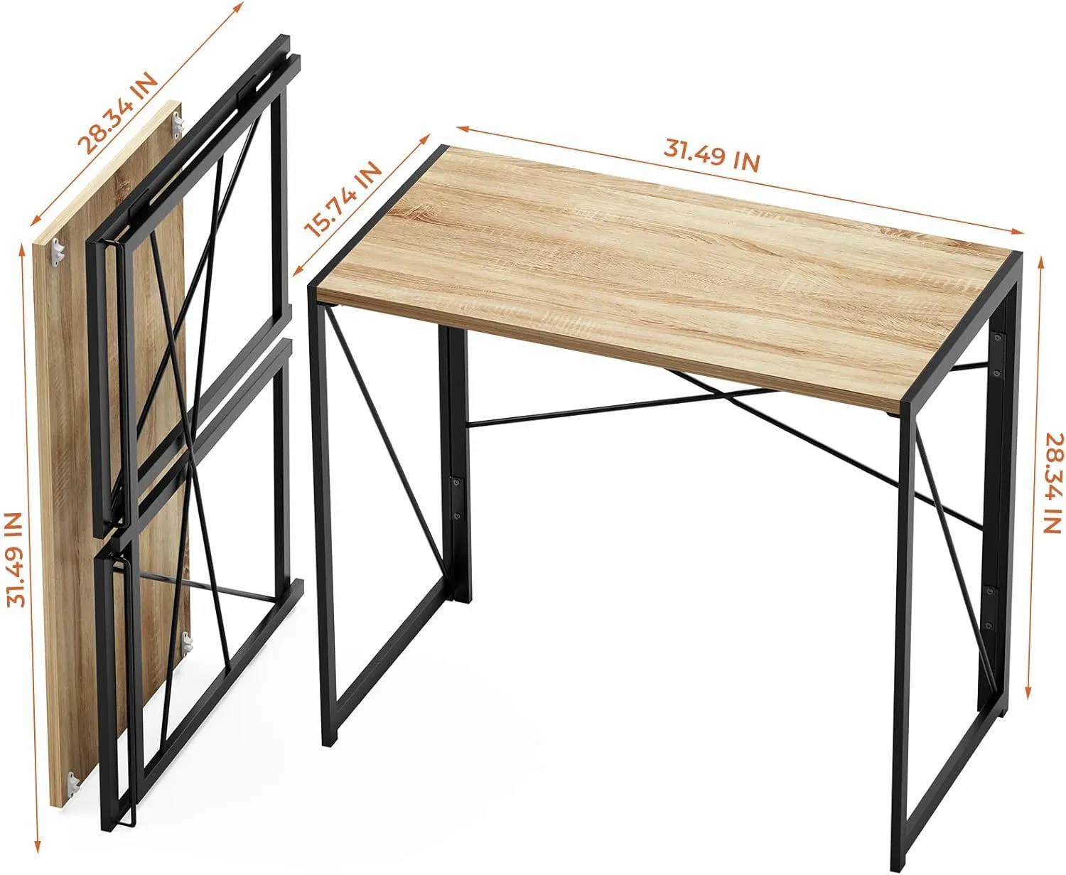 Coavas Folding Desk 31.5 inch Foldable Small Portable Computer Desks, Spaces Saving Writing Sturdy Table for Bedroom, Home Office, Dorm, Apartment, Pre Assembled, Beech