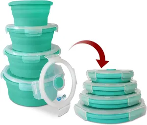 Collapsible Bowls for Camping, Set of 4 Silicone Food Storage Containers with Lids, Rv storage and organization, Rv Kitchen Accessories, BPA Free, Microwavable, Freezer, Dishwasher Safe