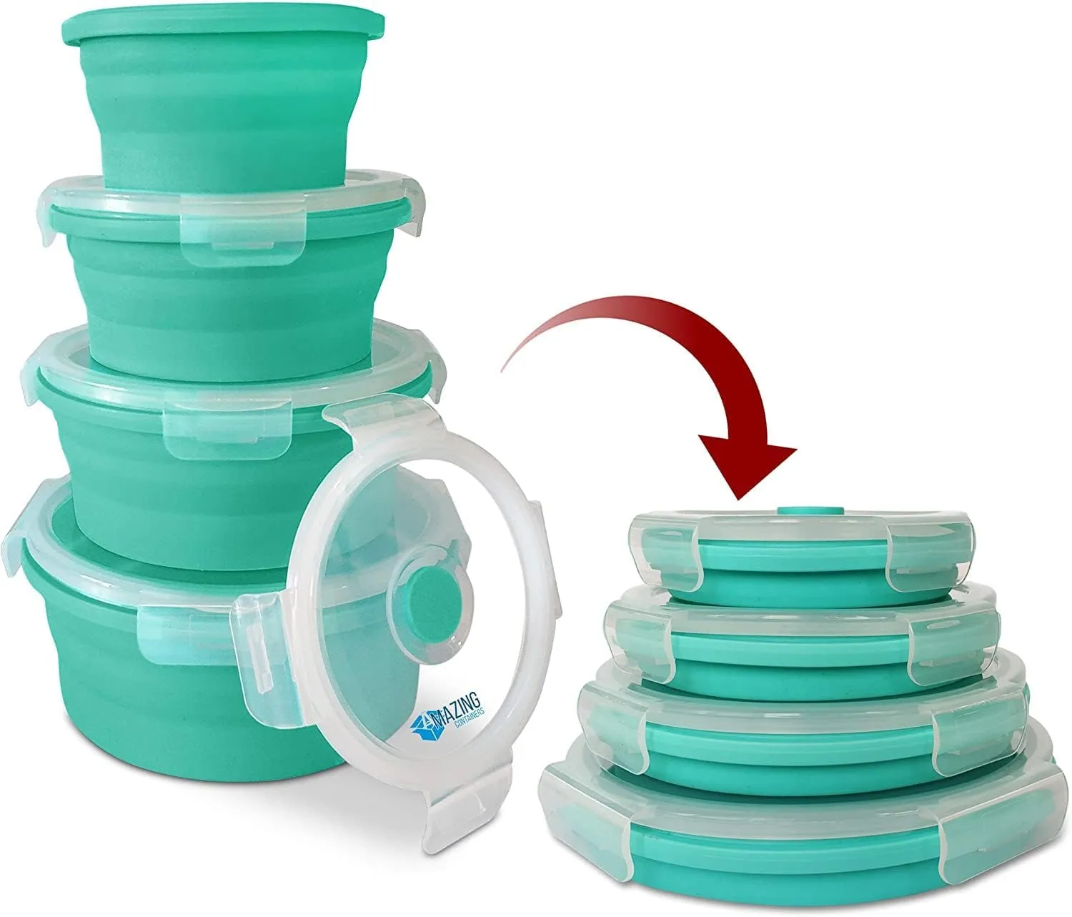 Collapsible Bowls for Camping, Set of 4 Silicone Food Storage Containers with Lids, Rv storage and organization, Rv Kitchen Accessories, BPA Free, Microwavable, Freezer, Dishwasher Safe