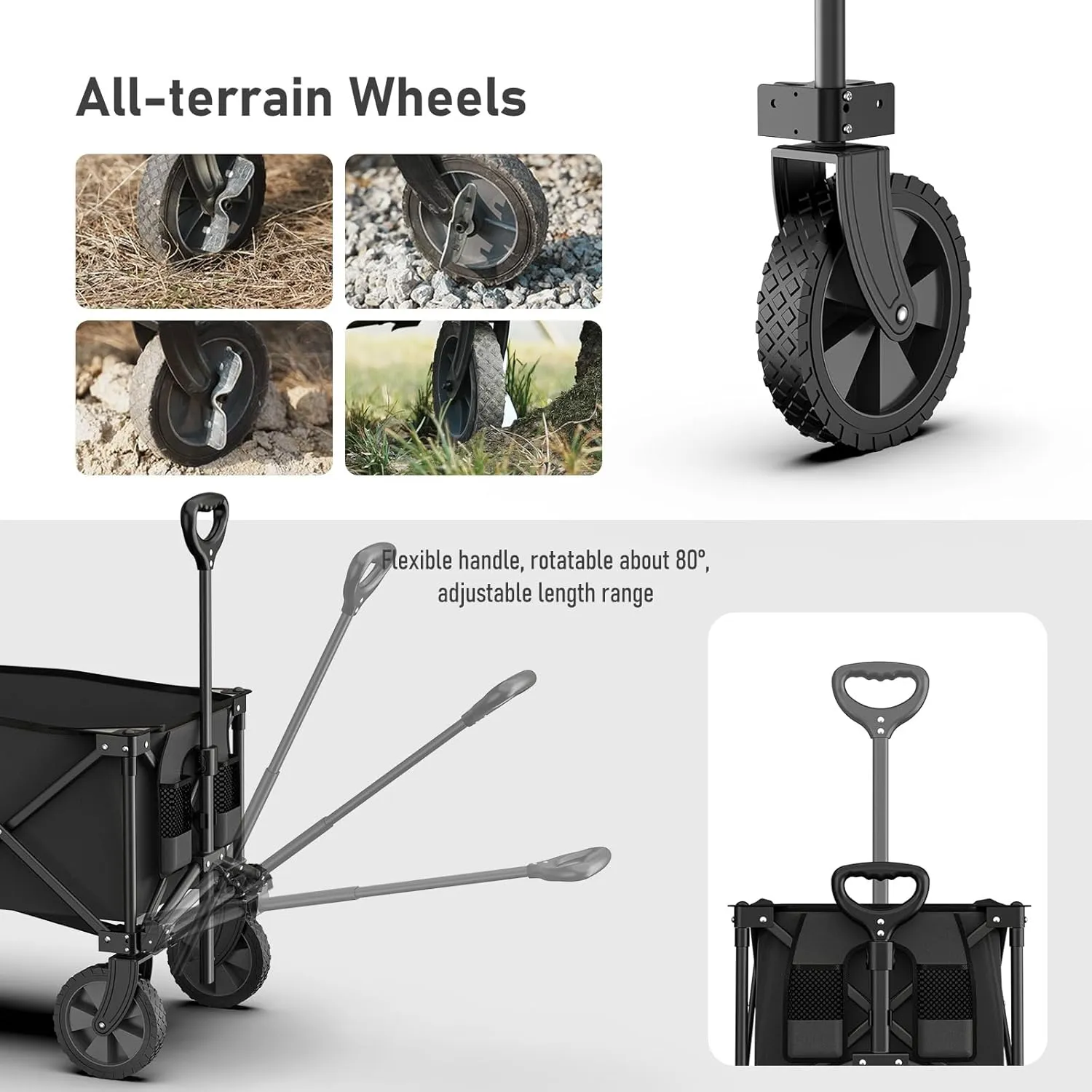 Collapsible Folding Wagon, Heavy Duty Foldable Portable Wagon Cart with All Terrain Narrow Wheels for Outdoor Garden, Picnic, Beach, Sports, Camping (Black)