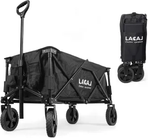 Collapsible Folding Wagon, Heavy Duty Foldable Portable Wagon Cart with All Terrain Narrow Wheels for Outdoor Garden, Picnic, Beach, Sports, Camping (Black)