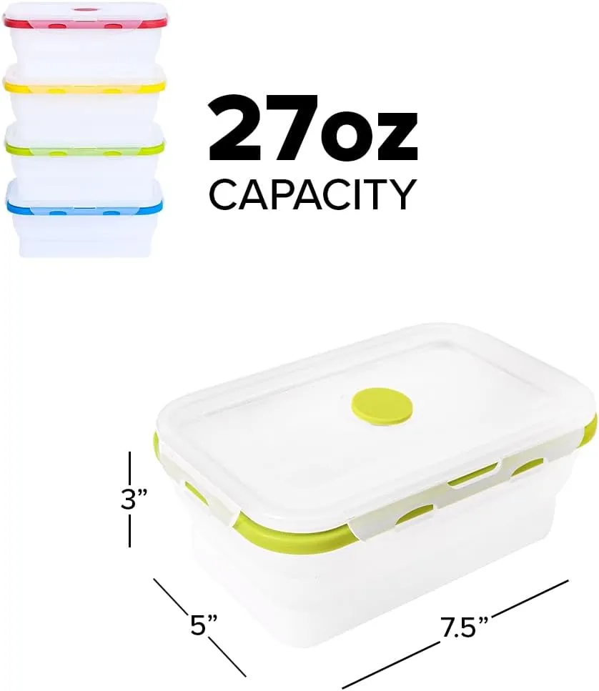 Collapsible Silicone Food Storage Containers, BPA Free, Microwave, Freezer and Dishwasher Safe, Lunch, Meal Prep, Travel, Space-Saving