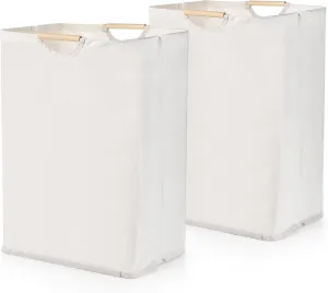 Coloch Set of 2 Large Laundry Basket with Handle, 60L Collapsible Dirty Clothes Hamper Waterproof Laundry Bins Freestanding Storage Basket for Clothes, Blanket, Toy, Bathroom, Living Room, Beige