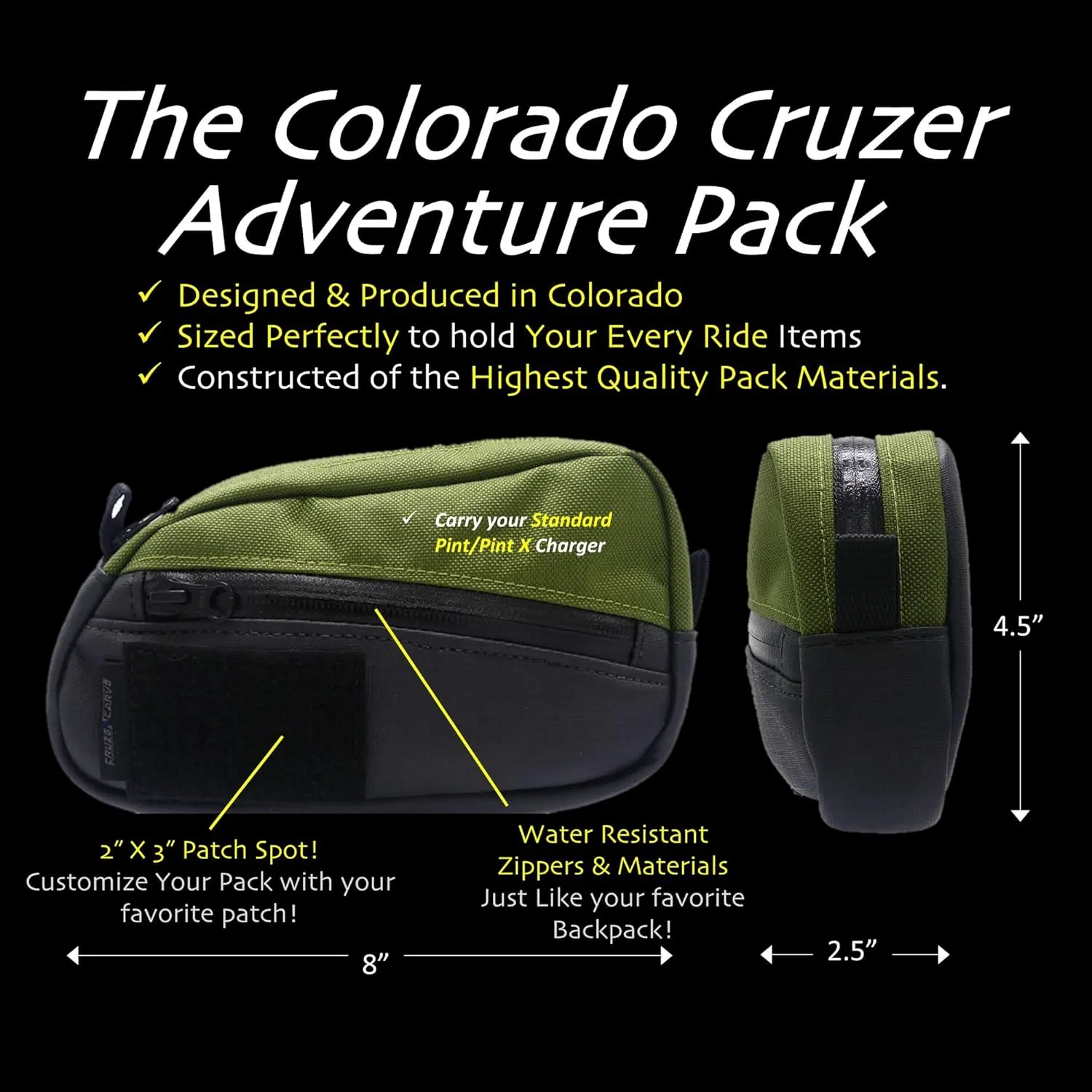 Colorado Cruzer Adventure Pack Bundle | Onewheel Accessories Pack | Onewheel Bag for smaller Essential items| Compatible with al Onewheel GT/Pint/XR Models | Made in USA (Black)
