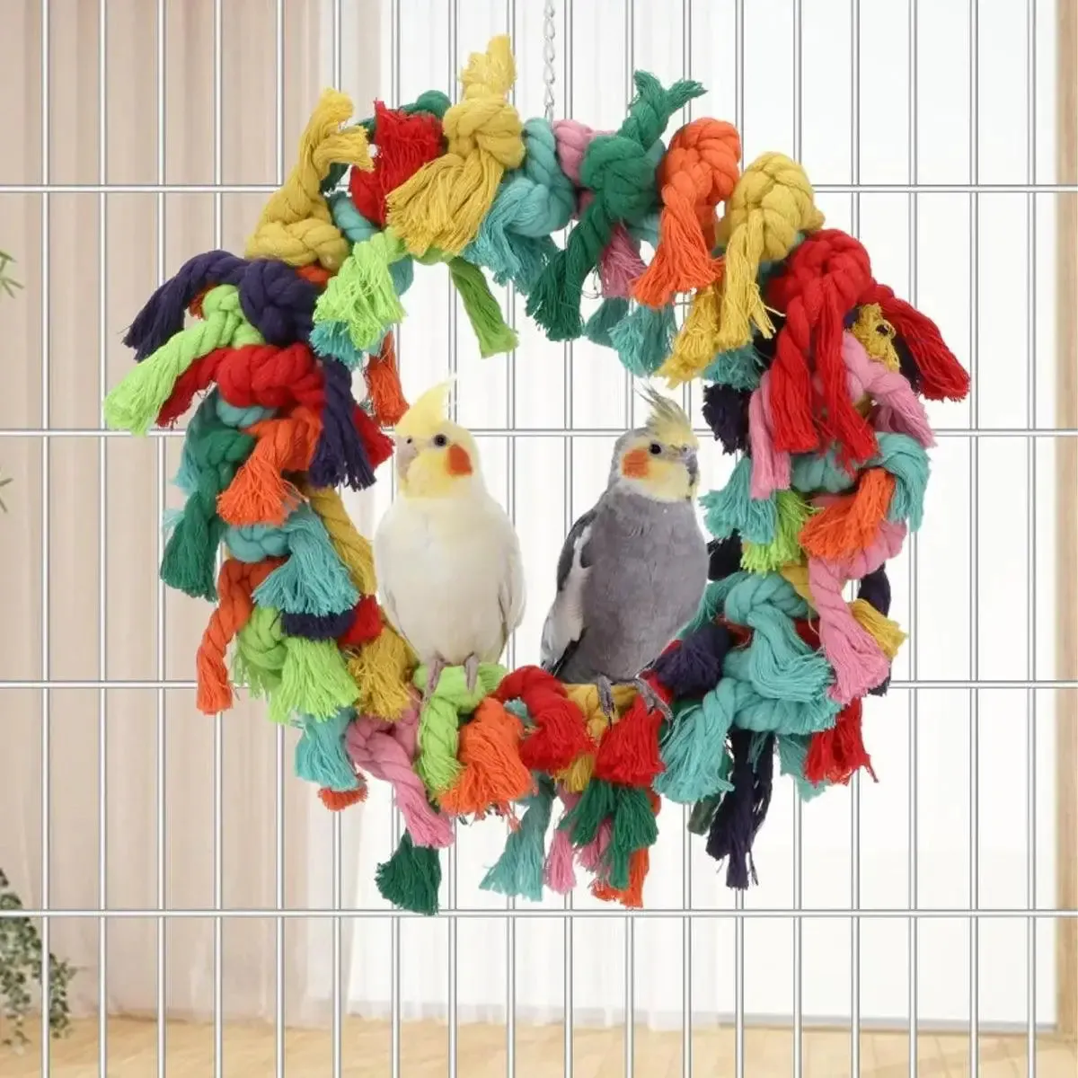 Colorful Cotton Ring Toy for Birds – Durable Rope Perches for Birds