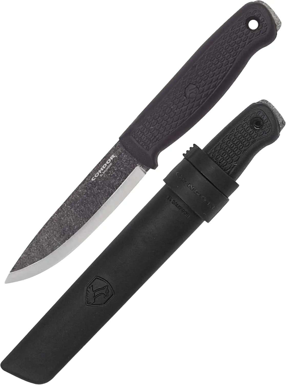 Condor Tool & Knife Terrasaur Bushcraft Knife Black - 1095 High Carbon Steel - Scandi Edge - High Impact Polypropylene Sheath - 3mm Thick - 4.2in Blade - 7.1oz