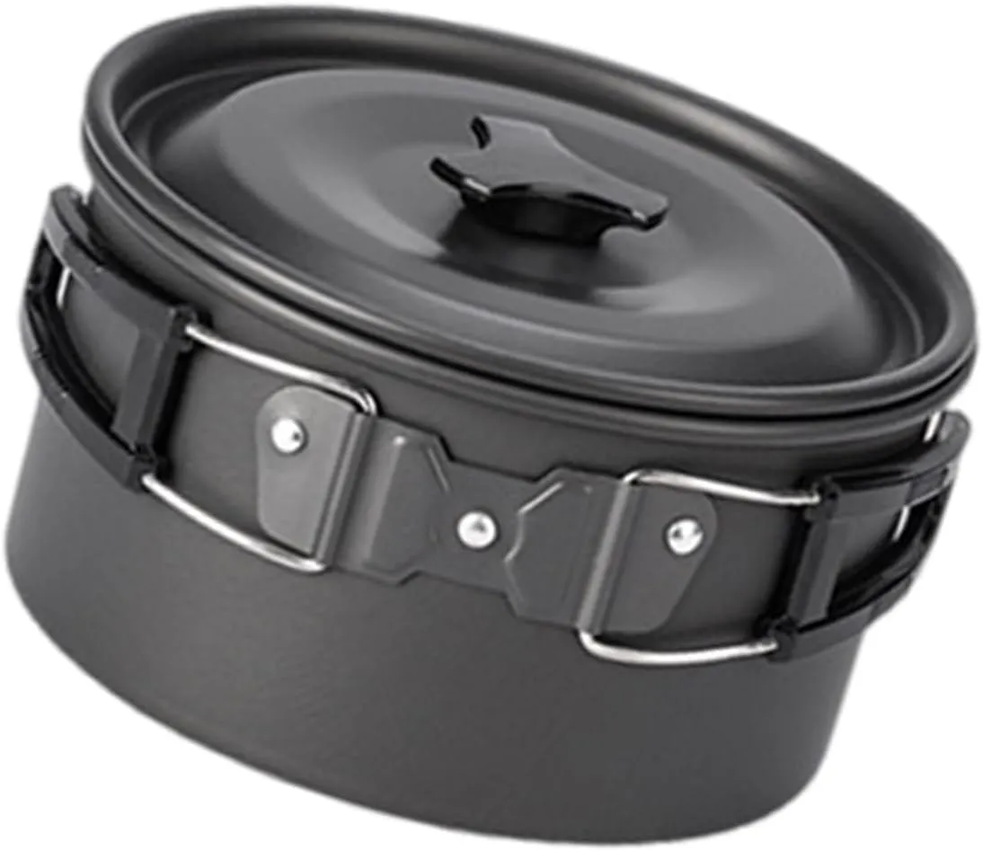 Cook Tray Camping Cook Pots with Lid and Folding Handle Outdoor Cooking Pots Utensils NonStick Camping Cookware Easy to