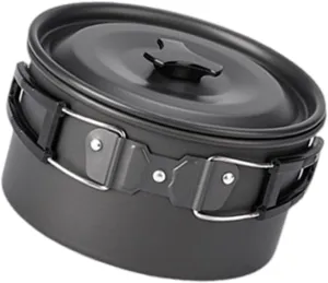 Cook Tray Camping Cook Pots with Lid and Folding Handle Outdoor Cooking Pots Utensils NonStick Camping Cookware Easy to