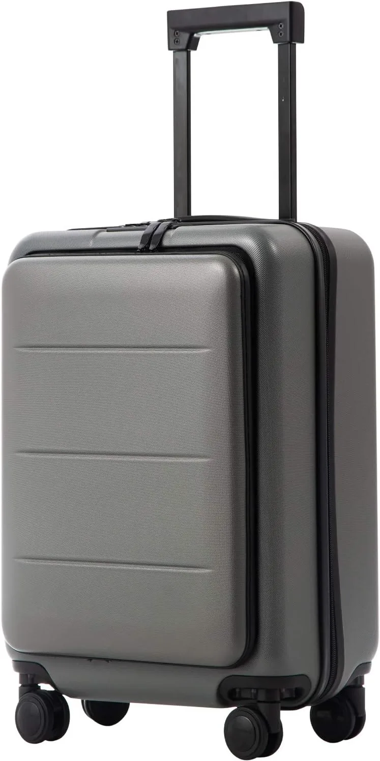 COOLIFE Luggage Suitcase Piece Carry On ABS PC Spinner Trolley with pocket Compartmnet(Titanium gray, 20in(carry on))