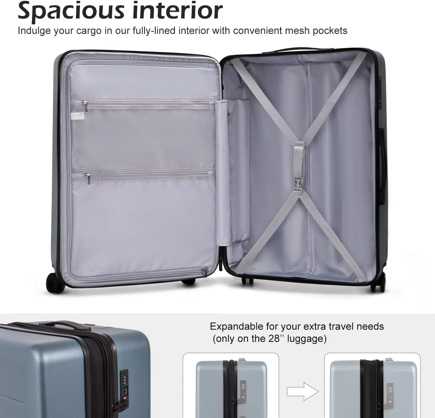 COOLIFE Luggage Suitcase Piece Set Carry On ABS PC Spinner Trolley with pocket Compartmnet Weekend Bag(Night navy, 2-piece Set)
