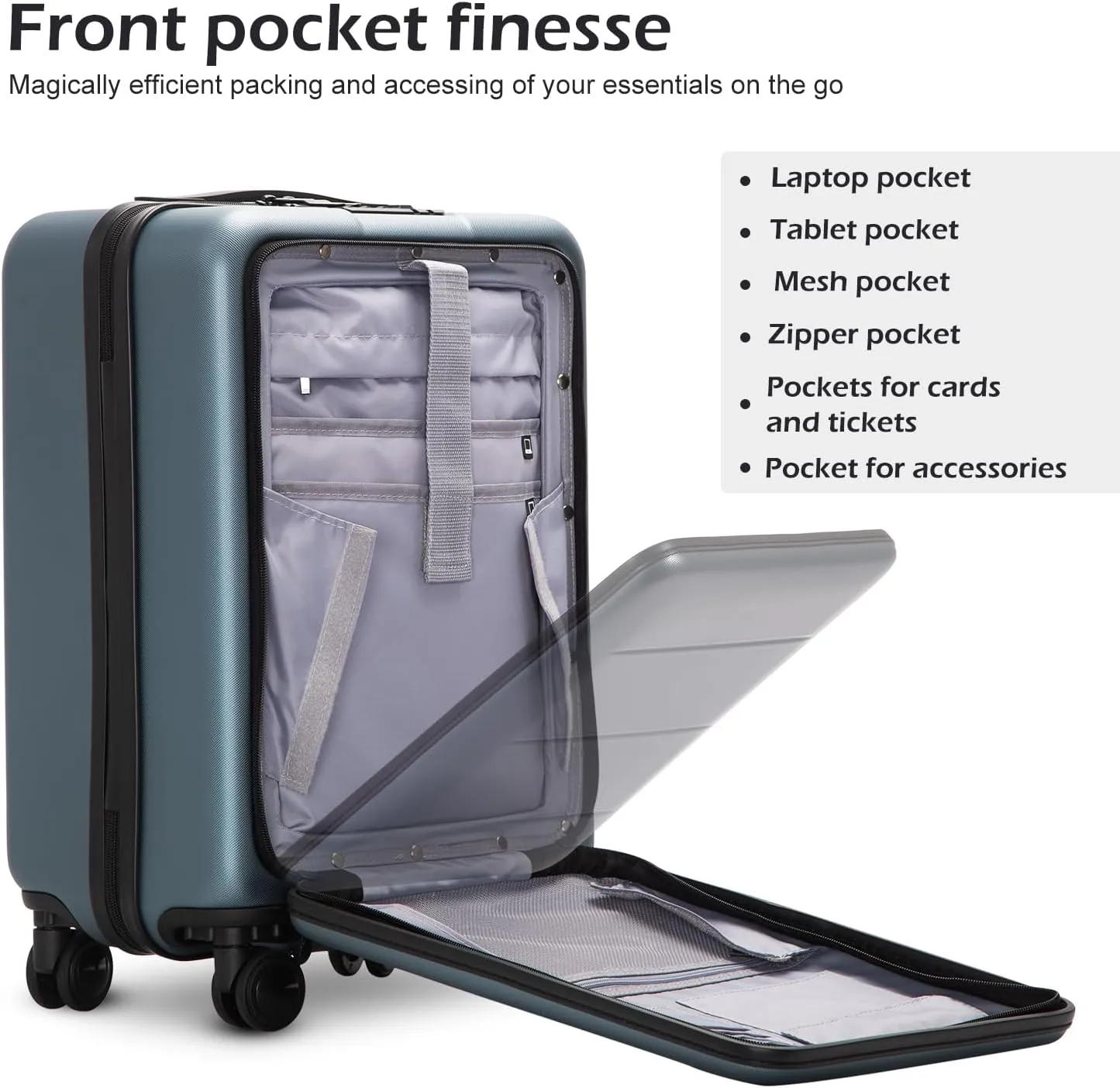 COOLIFE Luggage Suitcase Piece Set Carry On ABS PC Spinner Trolley with pocket Compartmnet Weekend Bag(Night navy, 2-piece Set)