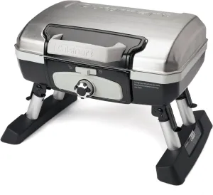 Cuisinart Petite Gourmet Portable Gas Grill, Compact & Lightweight Tabletop Small Grill for BBQs, Camping, Tailgates & Small Spaces, 5,500 BTU Burner Folding with Carry Handles, Stainless