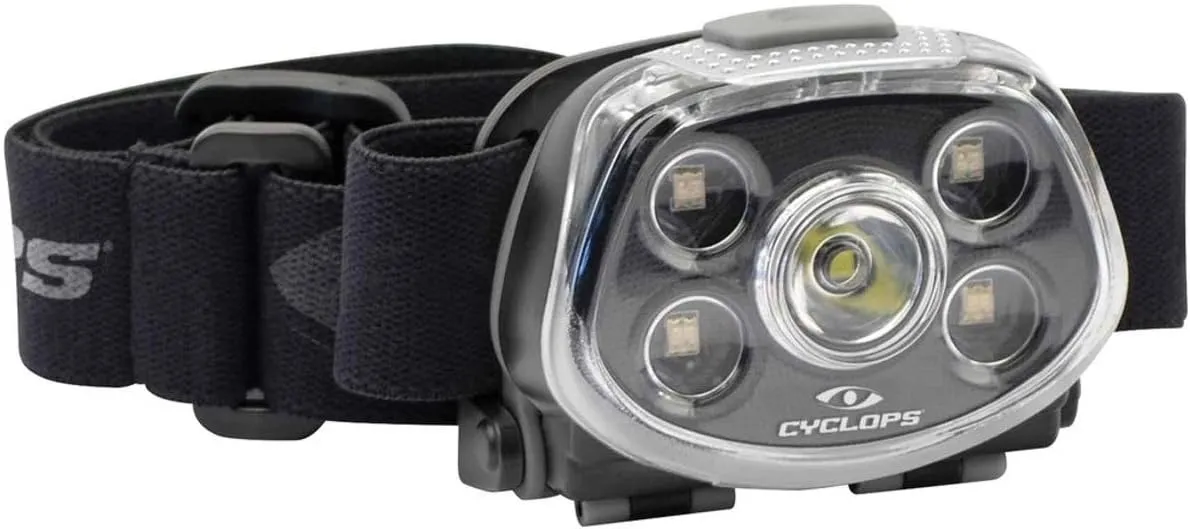 Cyclops Force XP Headlamp Tactical Durable Lightweight Compact IPX6 Water Resistant Adjustable Headband 5 Light Modes Bright 3 Color LEDs 350 Lumen Head Flashlight AAA Batteries Included