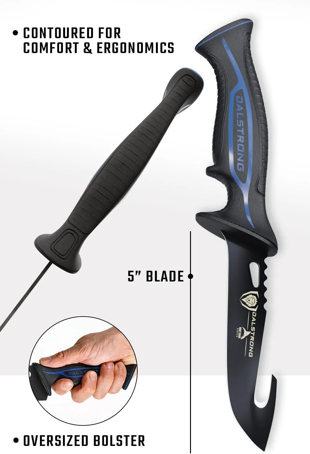 Dalstrong Gut Hook Fish Knife for Filleting and Cleaning - 5” - Night Shark Series - 7CR17MOV High Carbon Steel - Titanium Coated Blade- Polypropylene Handle - w/Sheath - NSF Certified