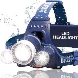 DanForce Headlamp. USB Rechargeable LED Head Lamp. Ultra Bright CREE 1080 Lumen Head Flashlight   Red Light. HeadLamps for Adults, Camping, Outdoors & Hard Hat Work. Zoomable IPX54 Headlight