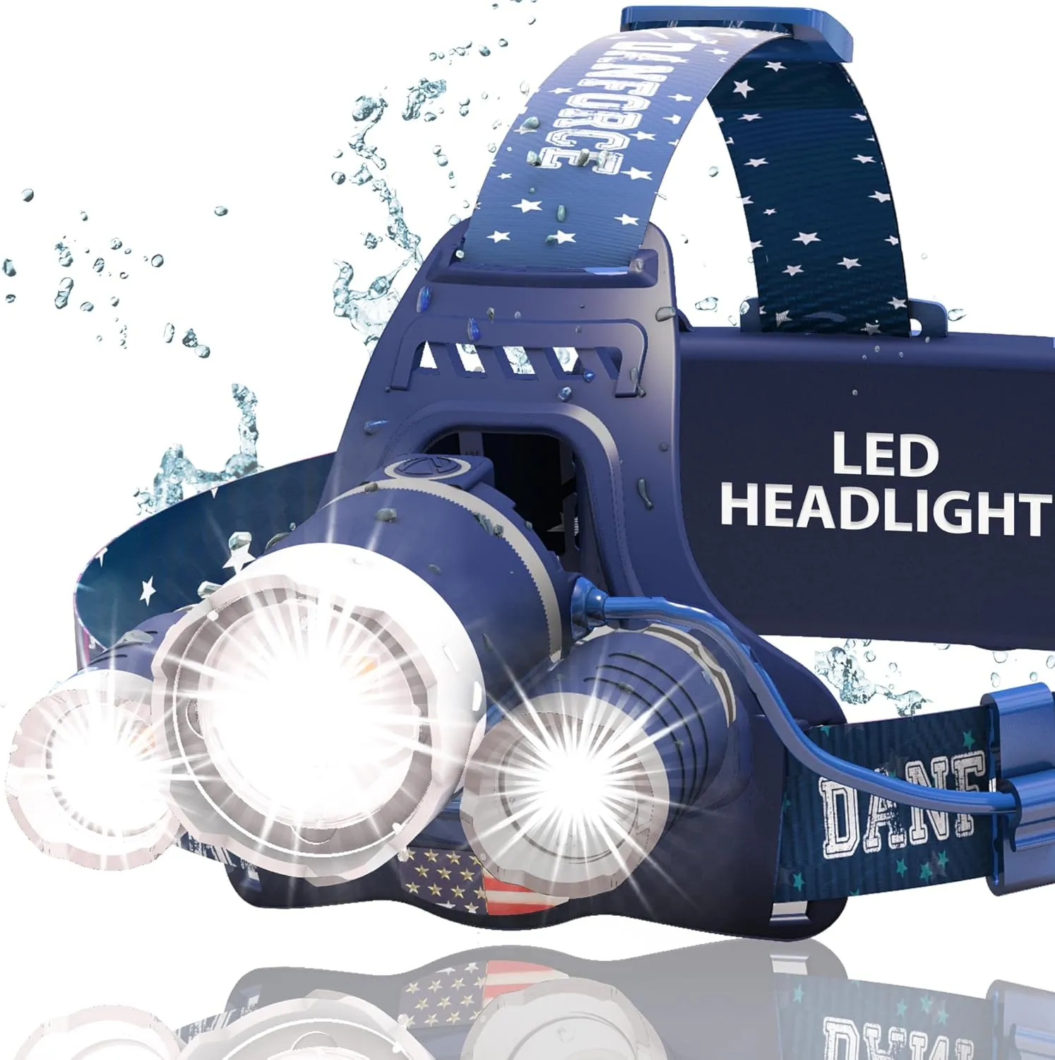 DanForce Headlamp. USB Rechargeable LED Head Lamp. Ultra Bright CREE 1080 Lumen Head Flashlight   Red Light. HeadLamps for Adults, Camping, Outdoors & Hard Hat Work. Zoomable IPX54 Headlight