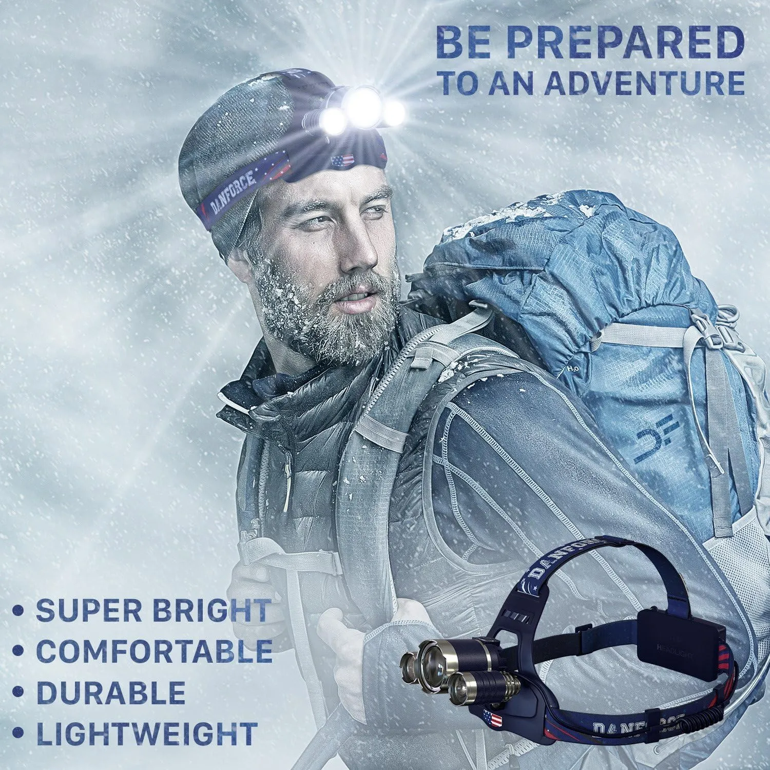 DanForce Headlamp. USB Rechargeable LED Head Lamp. Ultra Bright CREE 1080 Lumen Head Flashlight   Red Light. HeadLamps for Adults, Camping, Outdoors & Hard Hat Work. Zoomable IPX54 Headlight
