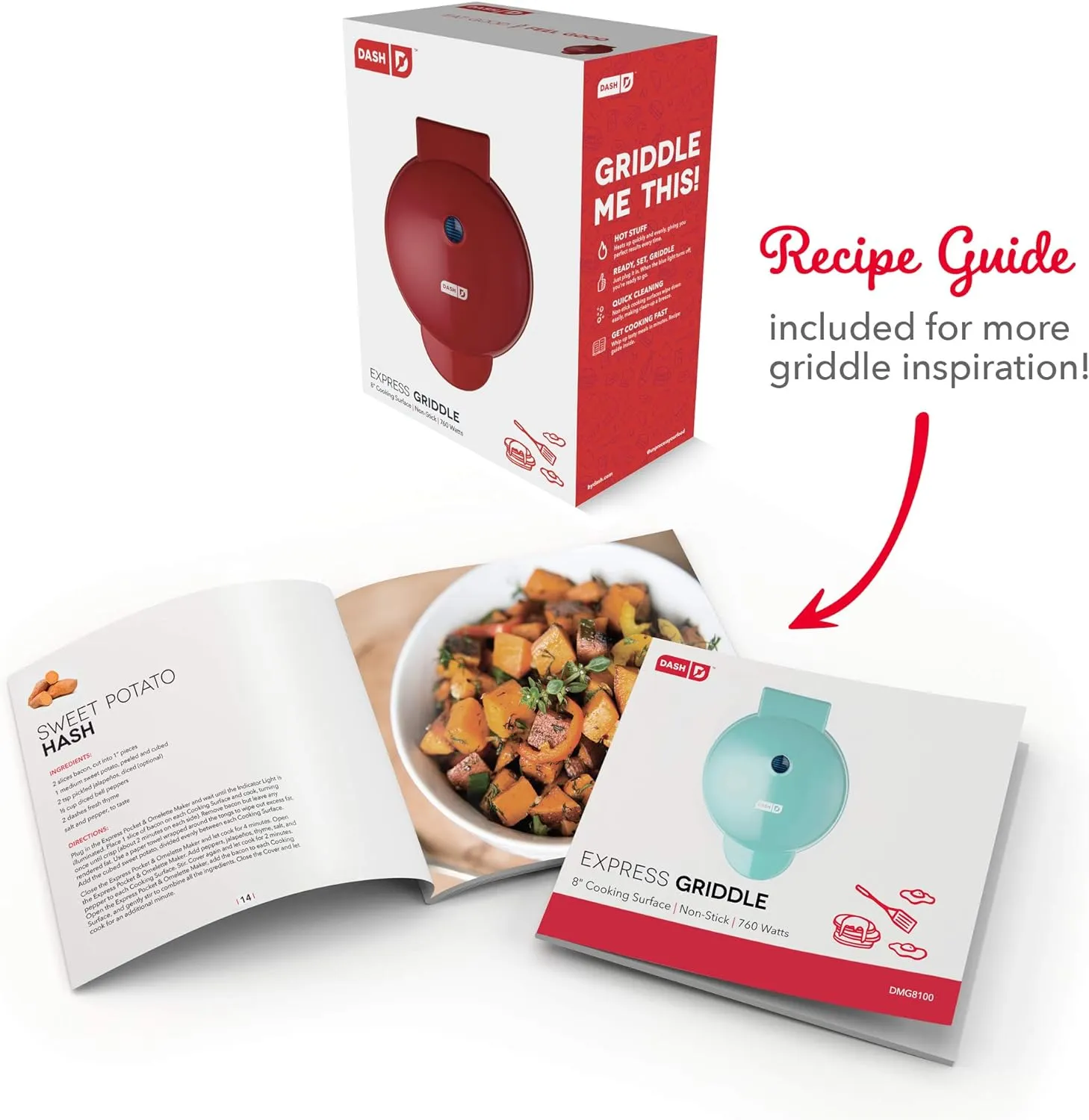 DASH 8” Express Electric Round Griddle for for Pancakes, Cookies, Burgers, Quesadillas, Eggs & other on the go Breakfast, Lunch & Snacks - Red