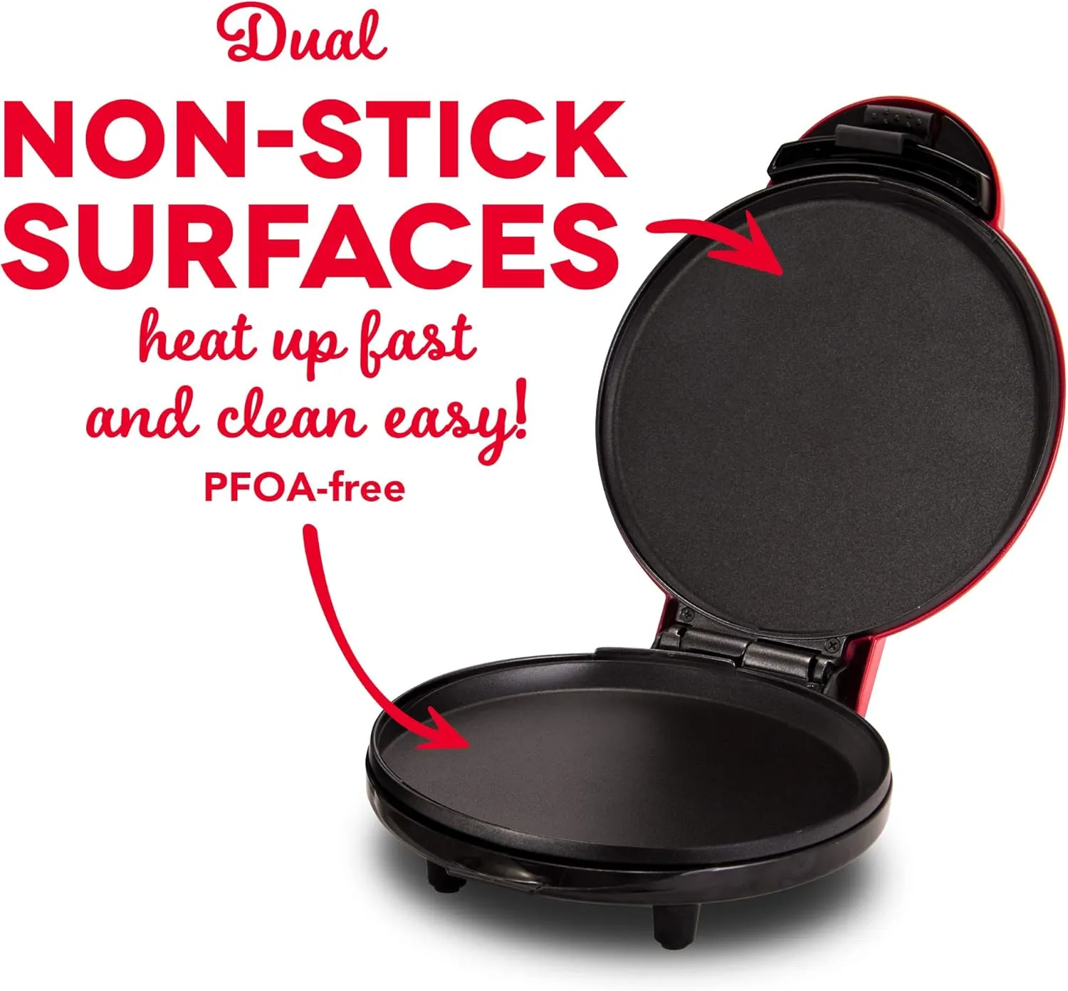 DASH 8” Express Electric Round Griddle for for Pancakes, Cookies, Burgers, Quesadillas, Eggs & other on the go Breakfast, Lunch & Snacks - Red