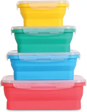 Deke Home - Collapsible Silicone Food Storage Containers with Lids, Set of 4, BPA-Free, Airtight, Space-Saving Meal Prep & Lunch Box, Microwavable, Freezer & Dishwasher Safe, Camping & Travel
