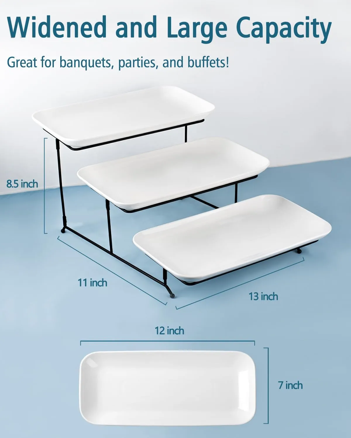 Delling 3 Tier Serving Tray for Dessert Table Display Set, 12 inch Tiered Serving Stand with Serving Dishes for Entertraining, Collapsible Sturdier Stand, White Serving Platters for Party Display Set