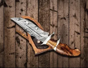Delta:Hand Made Damascus Bowie knife with Rose Wood Handle-Best For Gift -Best for Camping-Indoor & Outdoor Use Knife (RW002) (Brown)