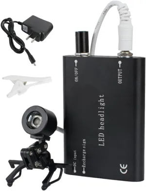 Dental Headlight, Portable LED Headlamp Surgical Medical Head Light Lamp, High Brightness Dentist Light with Rechargeable Battery Universal Clamp for Loupes Glasses (Black)