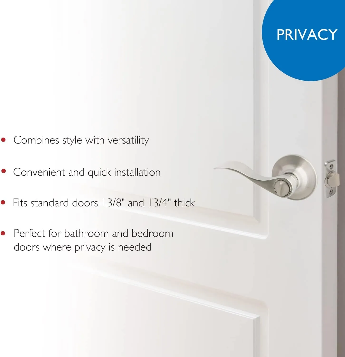 Design House Springdale Privacy Door Lever for Bedrooms and Bathrooms, Fits Standard Doors, Satin Nickel, 700492